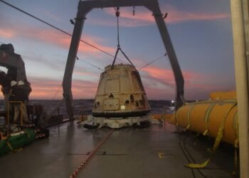 The recovered Dragon capsule