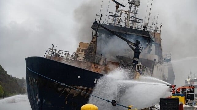 Factory Trawler Burns Out, Takes On Heavy List at Pier in Tacoma