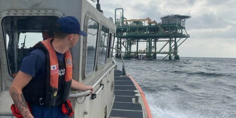 United State Coast Guard Saves Three Boaters Stranded On Offshore Oil