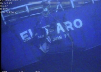 stern of the El Faro as seen from underwater ROV