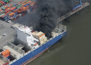 Huge Containership Burns In Port Hamburg
