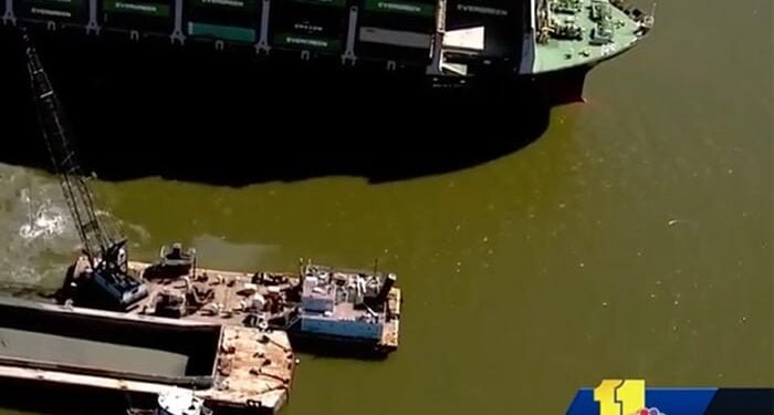 Dredging to free grounded Ever Forward