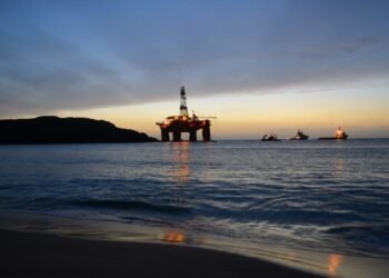 Transocean Beached Offshore Oil Rig during sunset