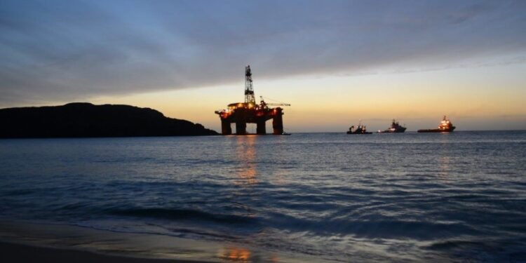 Transocean Beached Offshore Oil Rig during sunset