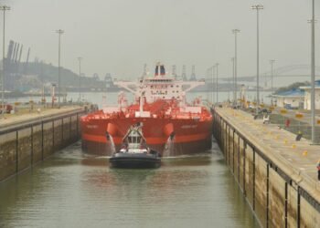 Crude Oil Tanker MT Aegean Unity Transiting New Panama Canal Locks