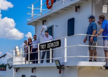 M/V Troy Bernier was christened with a traditional bottle break