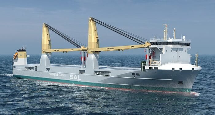Rendering of heavy lift ship with Sperry Marine on board