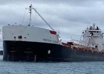 Video: Laker Goes Aground in Michigan River, Creating Local Attraction