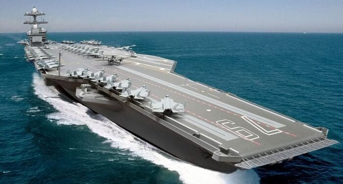 Welin Lambie davit equipped aircraft carrier