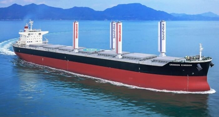 Vessel equipped with suction sail wind assisted propulsion technology