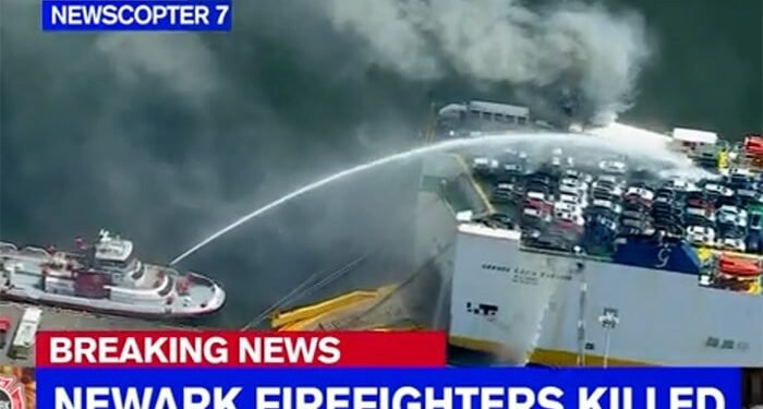 Newark car carrier fire
