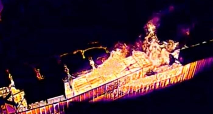 Port Newark ship fire thermal imaging