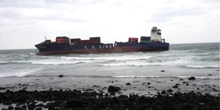 Grounded TS Lines Cargo Ship Splits in Two Off Taiwan