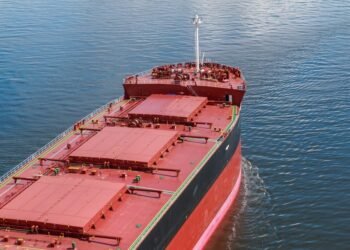 bow of a dry bulk carrier at anchor
