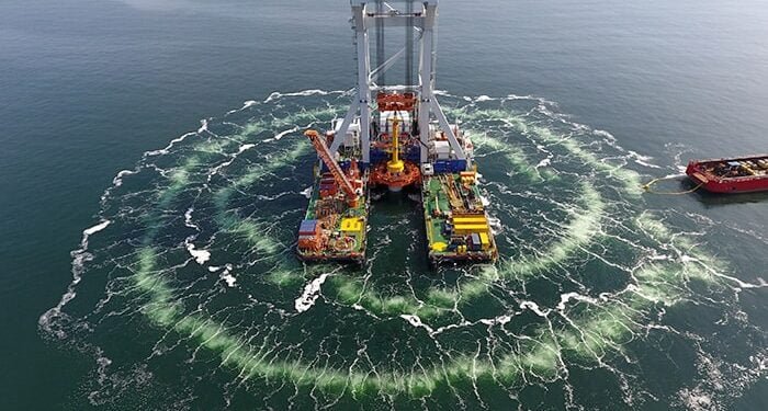 bubble curtain seen around offshore vessel