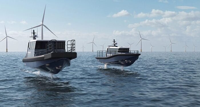 Electric foiling CTV and daughter craft