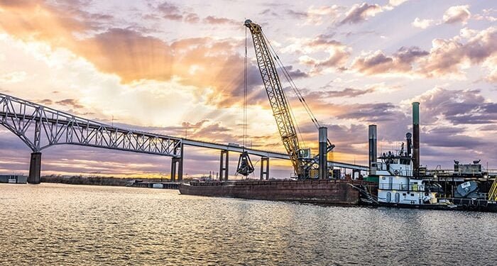 Liebherr crawler crane being used for dredging