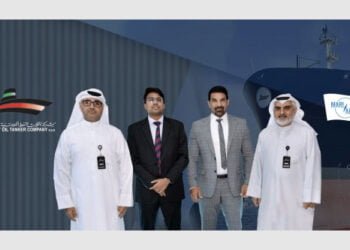 KOTC’s Deputy CEO Financial Affairs & Administration Hamad Essa Al Meshari, MariApps’ Managing Director Khalil Rehman, KOTC’s Manager Fleet Engineering and New Building Projects Eman Nasser, and KOTC’s Manager Information and Communications Technologies Hani Behbehani