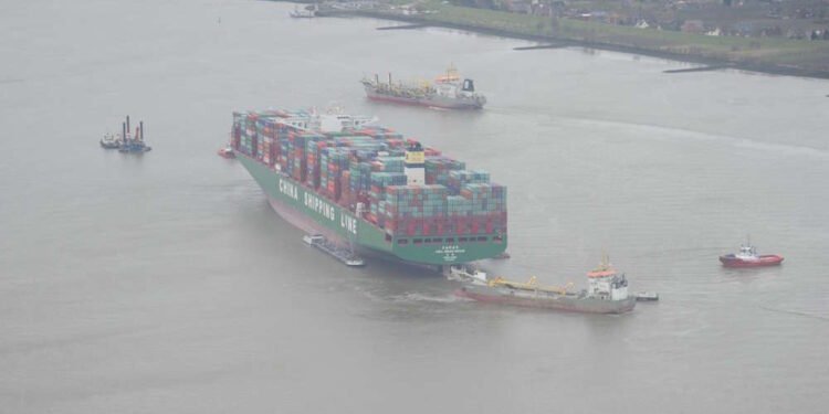 Crews Working to Refloat One of World’s Biggest Containerships Still Stuck in Germany