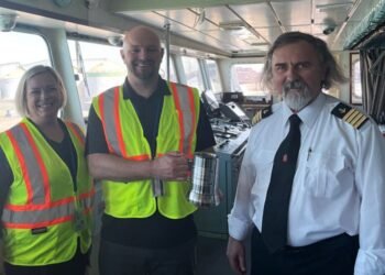 Captain Piotr Szczesniak brought the first ship of the international sseason into Ports of Indiana-Burns Harbor
