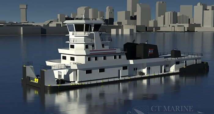 11,000 hp towboat on the water