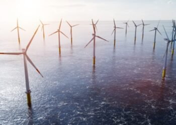 Offshore wind turbines shown in the ocean