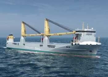 Rendering of heavy lift ship with Sperry Marine on board