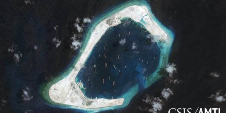 Subi reef, located in the disputed Spratly Islands in the South China Sea, is shown in this handout CSIS Asia Maritime Transparency Initiative satellite image