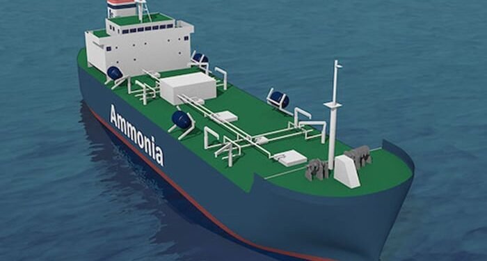 Rendering of ammonia bunkering vessel