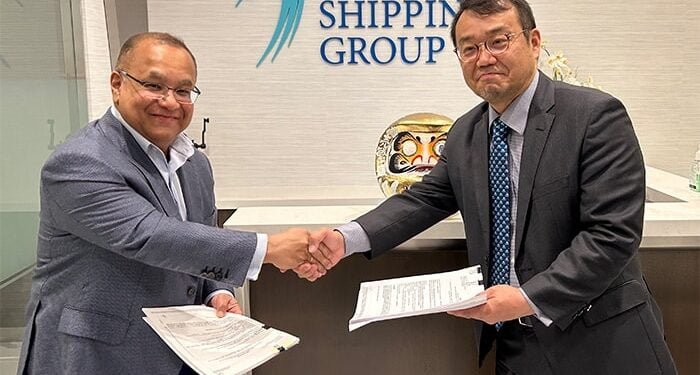 AJ Rahman, CEO and founder Norvic Shipping and Jiro Nishikawa, company president, Fujimaru Kaiun