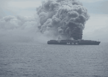 The MSC Flaminia containership on fire in the mid-Atlantic in 2012.