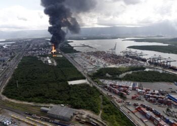 Fuel Storage Tanks on Fire Near Port of Santos, Brazil