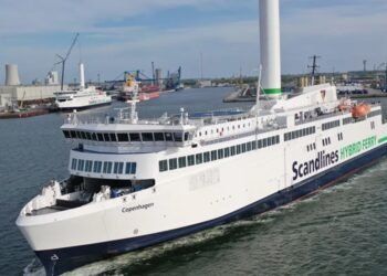 Two ships with rotor sails